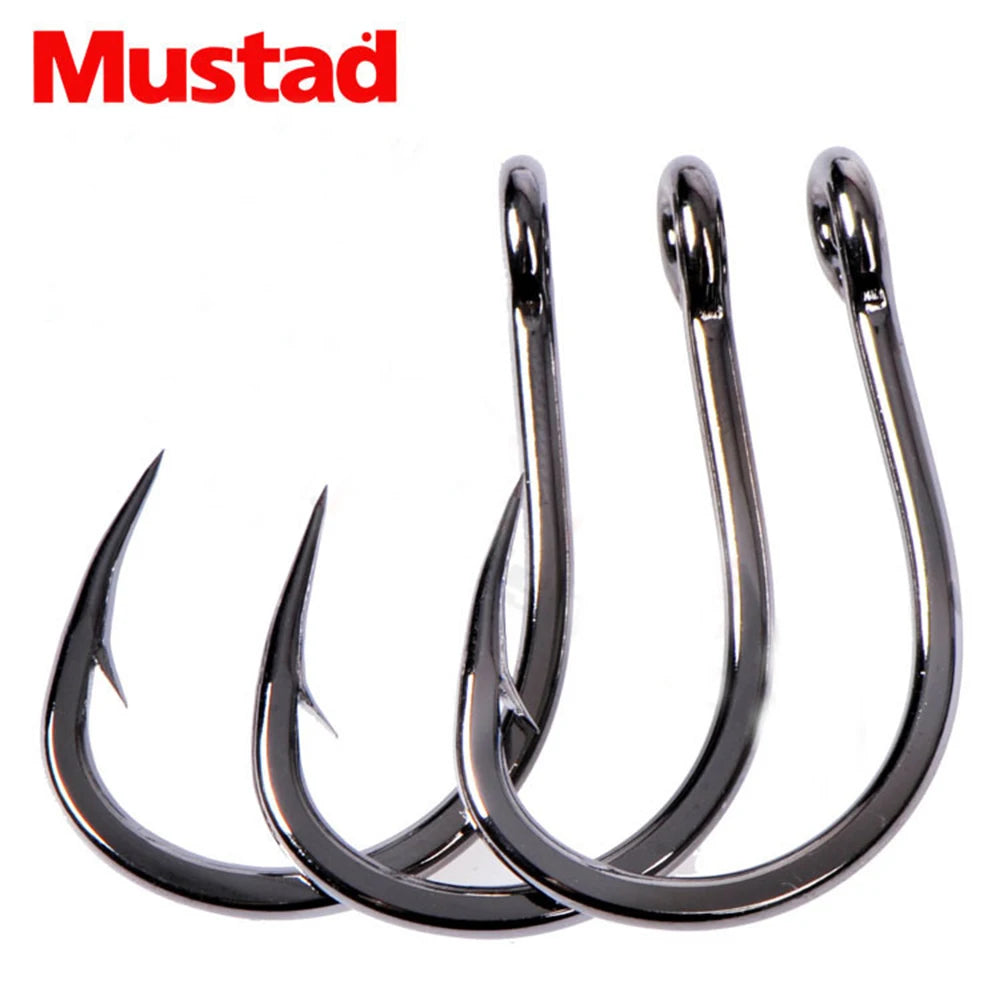 Mustad 10827NP-BN 3X Strong #1-12/0 Jigging Lure Livebait Hooks Sea Tuna Barbed Jig Hook For Saltwater Big Game Trolling Fishing