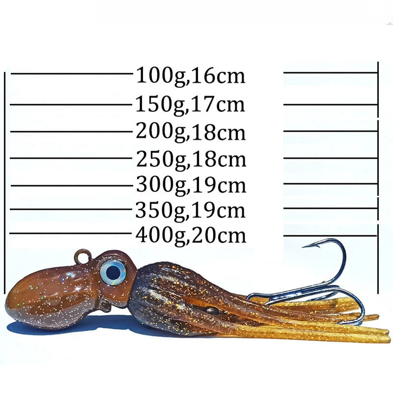 Octo Jig Lure 100g150g200g250g300g350g400g Copper Head Octopus Squid Skirt