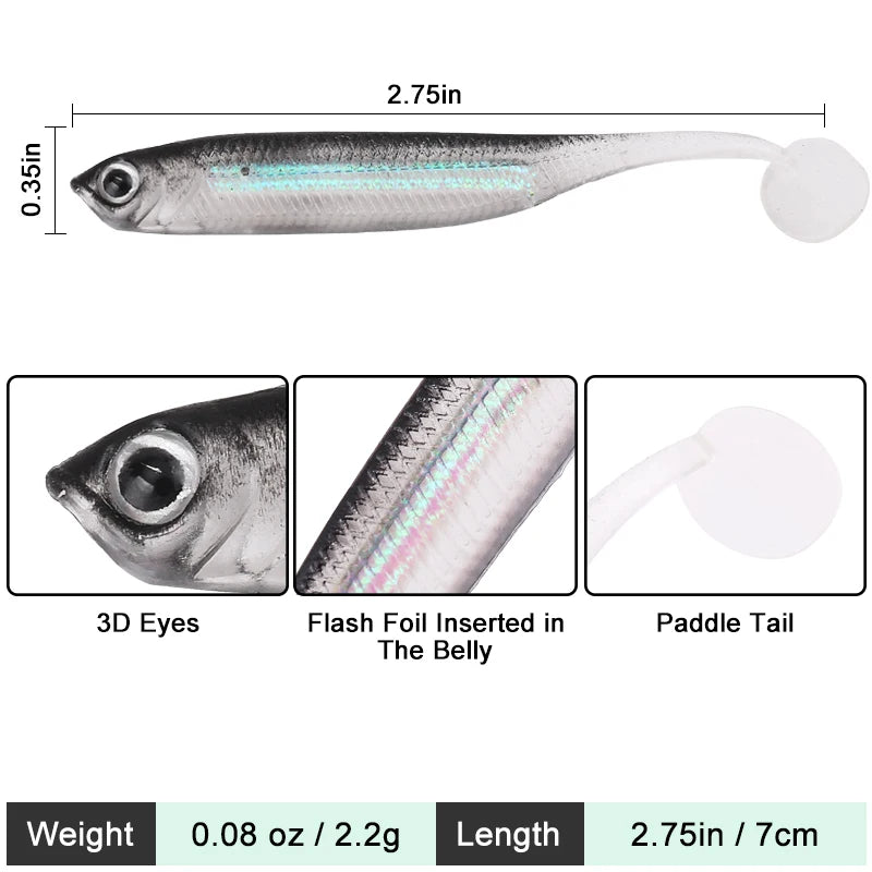 10Pcs Swimbait Soft Plastic Fishing Lures Paddle Tail