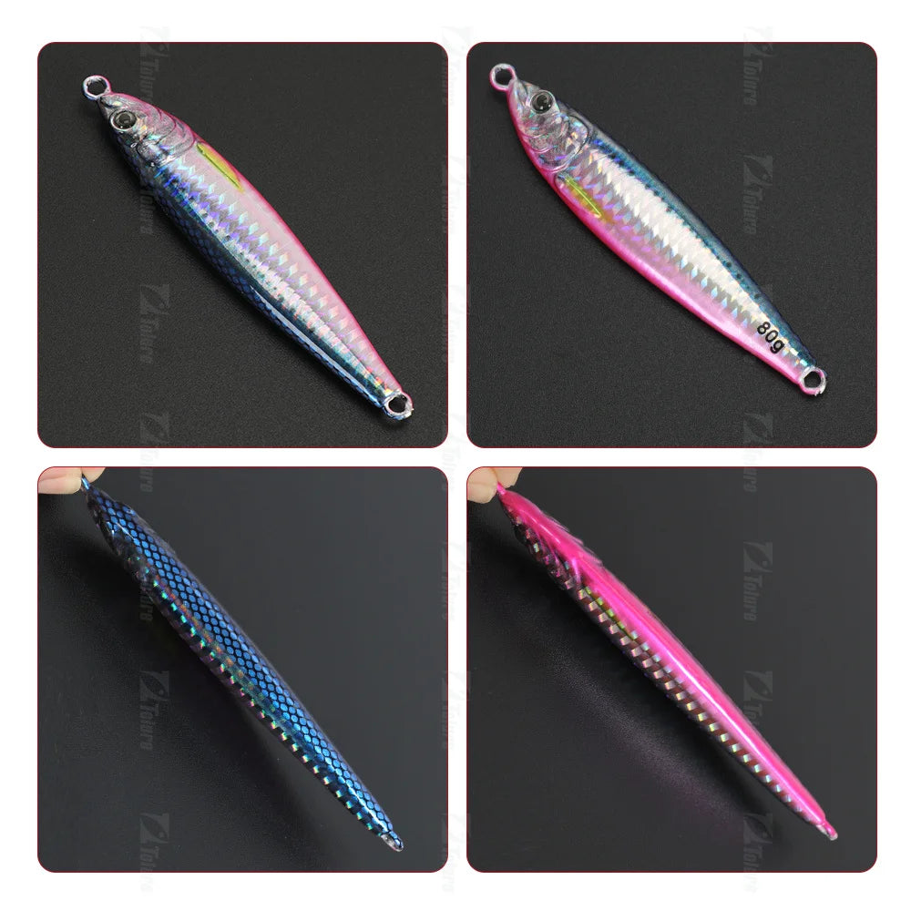 Fast Sinking Metal Jig Lure 40g 60g 80g Saltwater Shore Casting Fishing Lure Vertical Metal Jig