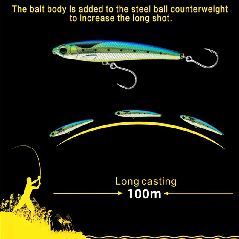 110mm 60g Sinking Pencil Lure | Big Game Hard Bait for GT & Tuna Fishing