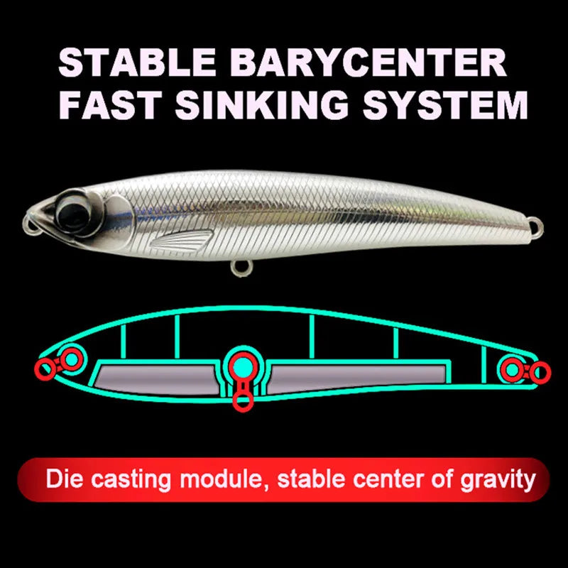 110mm 60g Sinking Pencil Lure | Big Game Hard Bait for GT & Tuna Fishing