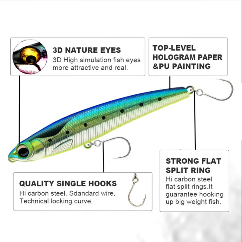 110mm 60g Sinking Pencil Lure | Big Game Hard Bait for GT & Tuna Fishing