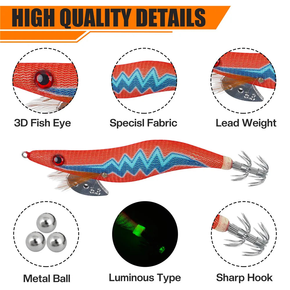 Squid Jig Lures Set - 5Pcs Octopus & Shrimp Bait for Saltwater Fishing (2.5/3.0/3.5#)
