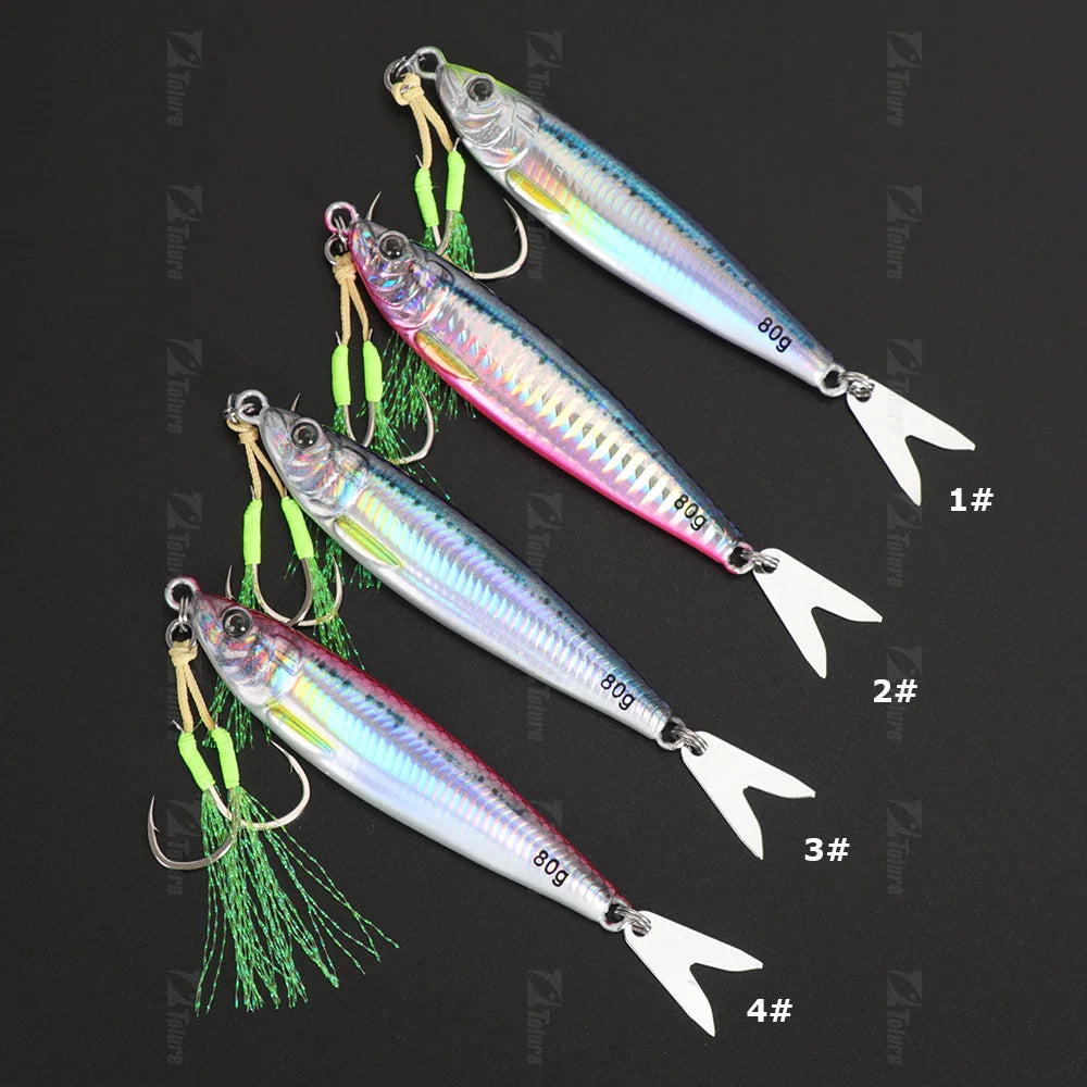 Fast Sinking Metal Jig Lure 40g 60g 80g Saltwater Shore Casting Fishing Lure Vertical Metal Jig