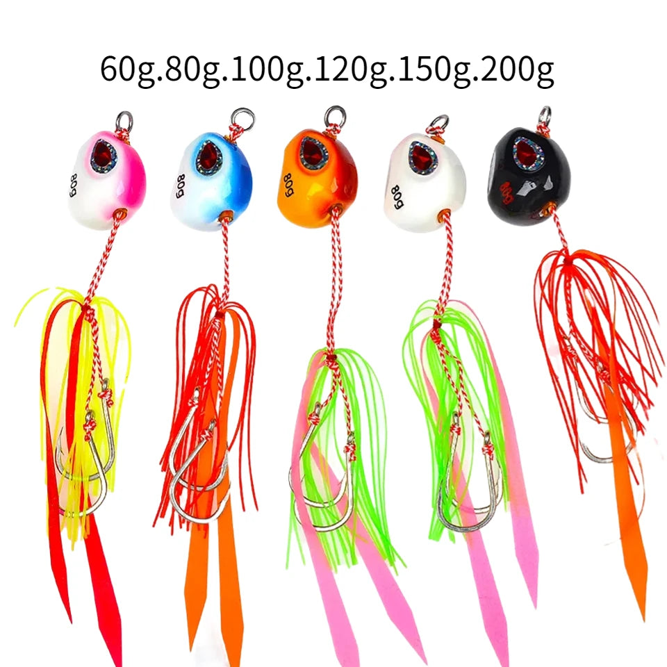 200g Bottomship Slow Sinking Jig Lure Metal Head Bait Dhu Marlin Inchiku Kabura Fishing Triple Hooks