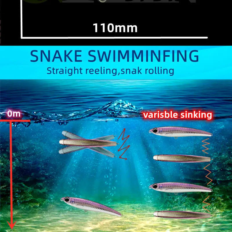 110mm 60g Sinking Pencil Lure | Big Game Hard Bait for GT & Tuna Fishing