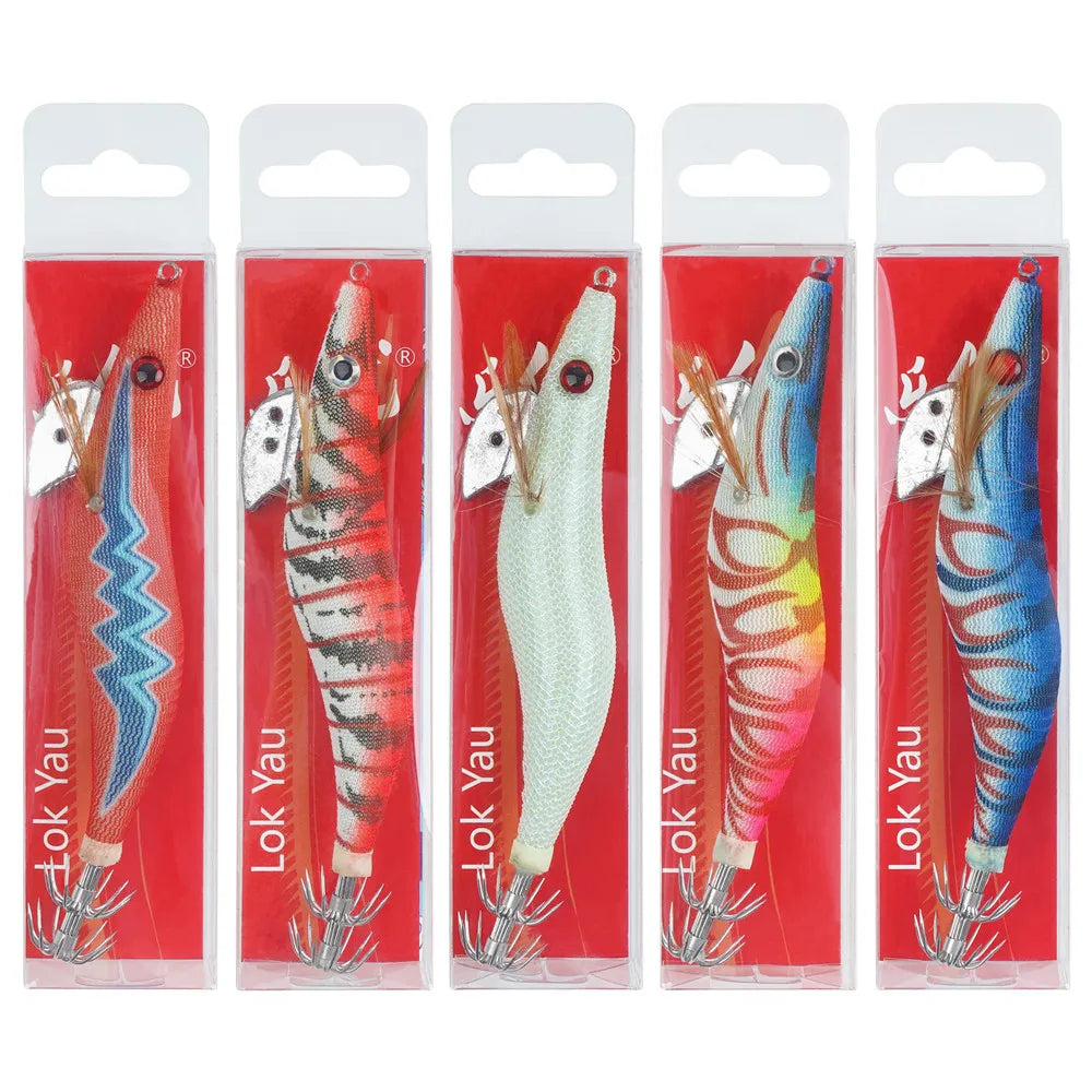 Squid Jig Lures Set - 5Pcs Octopus & Shrimp Bait for Saltwater Fishing (2.5/3.0/3.5#)