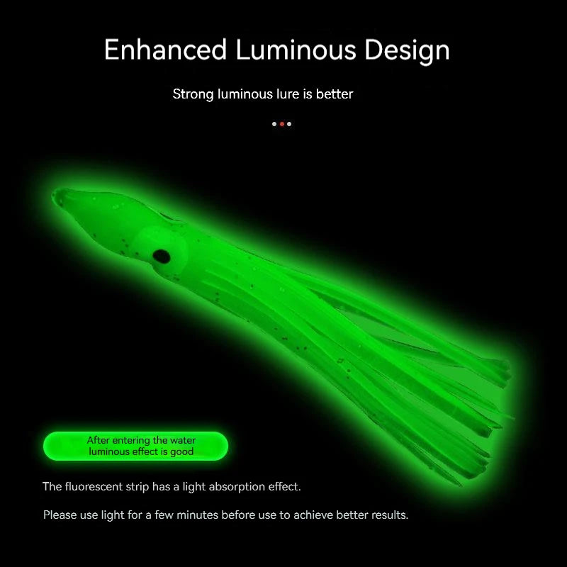 PRO BEROS 5Pcs Soft Luminous Octopus Skirts Lure 5-12cm Silicone Tuna Trolling Skirted Squid Jigging Sea Fishing Glow Bait