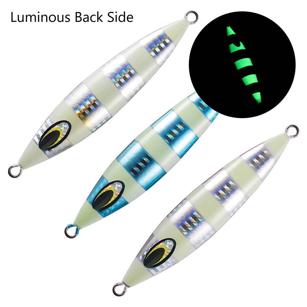 Bassdash Luminous Vertical Jigs Slow Swimming Jigging Lure Metal Saltwater Freshwater Fishing Fake Bait 3 Colors 40-250g 1 Piece