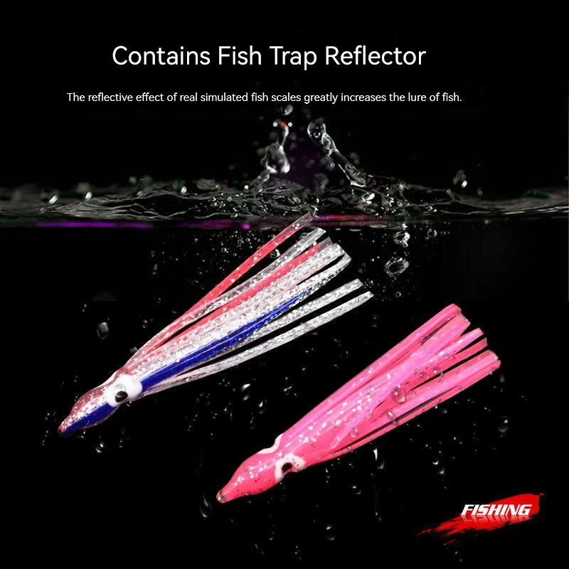 PRO BEROS 5Pcs Soft Luminous Octopus Skirts Lure 5-12cm Silicone Tuna Trolling Skirted Squid Jigging Sea Fishing Glow Bait