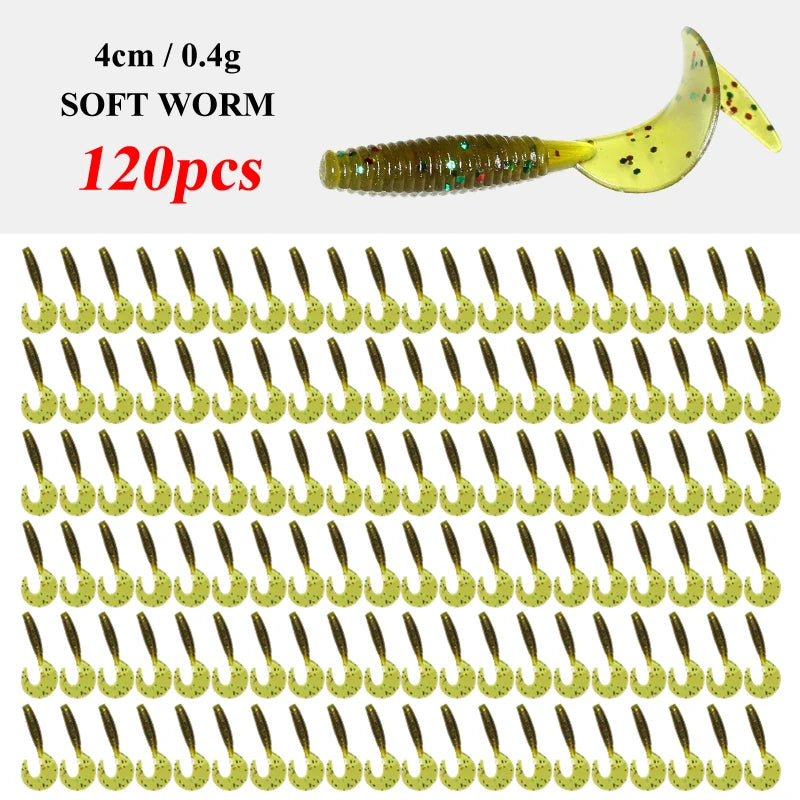 120Pcs Soft Bait 4cm Fishing Lures Plastic Silicone Worm Maggot Grub Lure