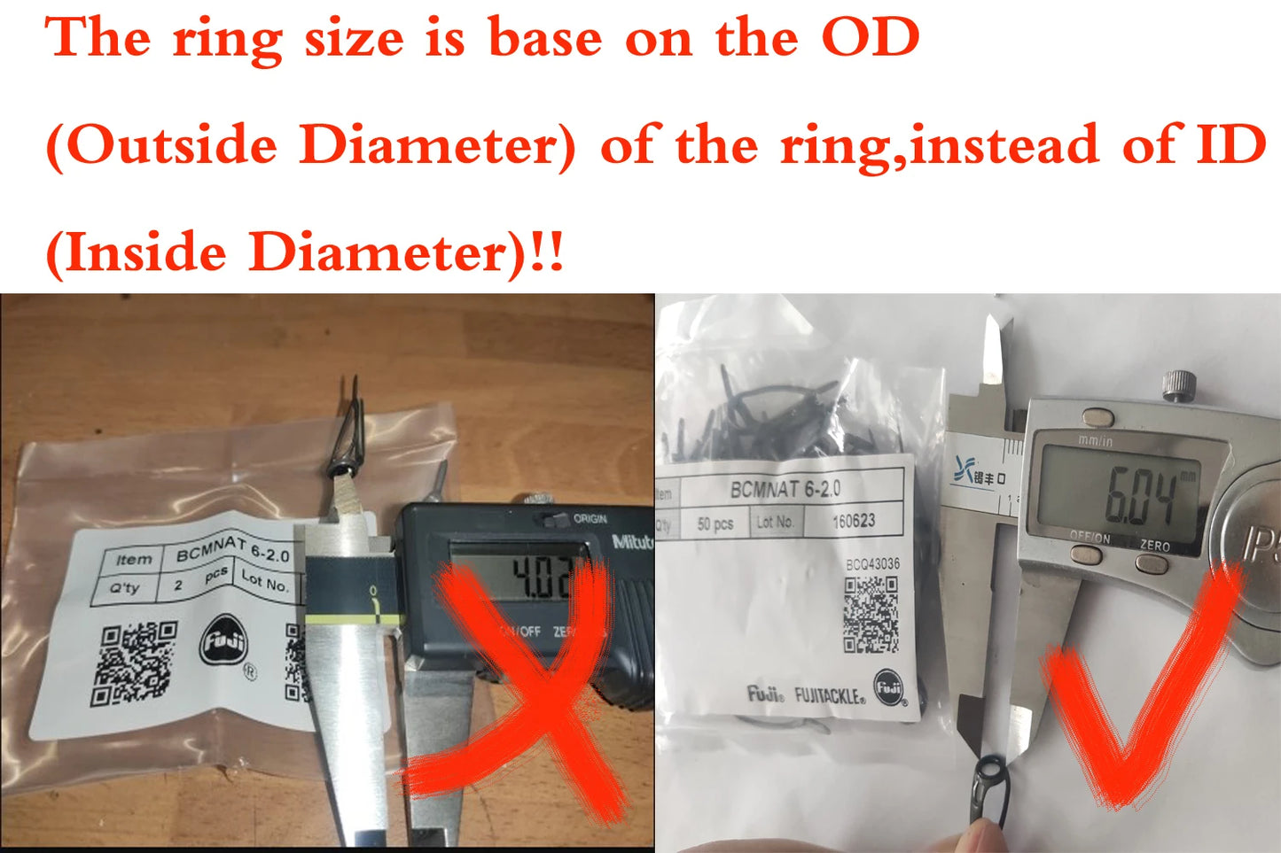 Original Fuji Top Tip Ring 2pcs MN Stainless Steel Frame for Spinning or Casting Fishing Rod Guides