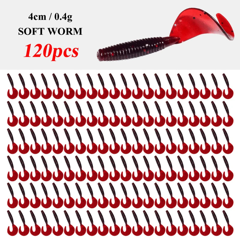 120Pcs Soft Bait 4cm Fishing Lures Plastic Silicone Worm Maggot Grub Lure