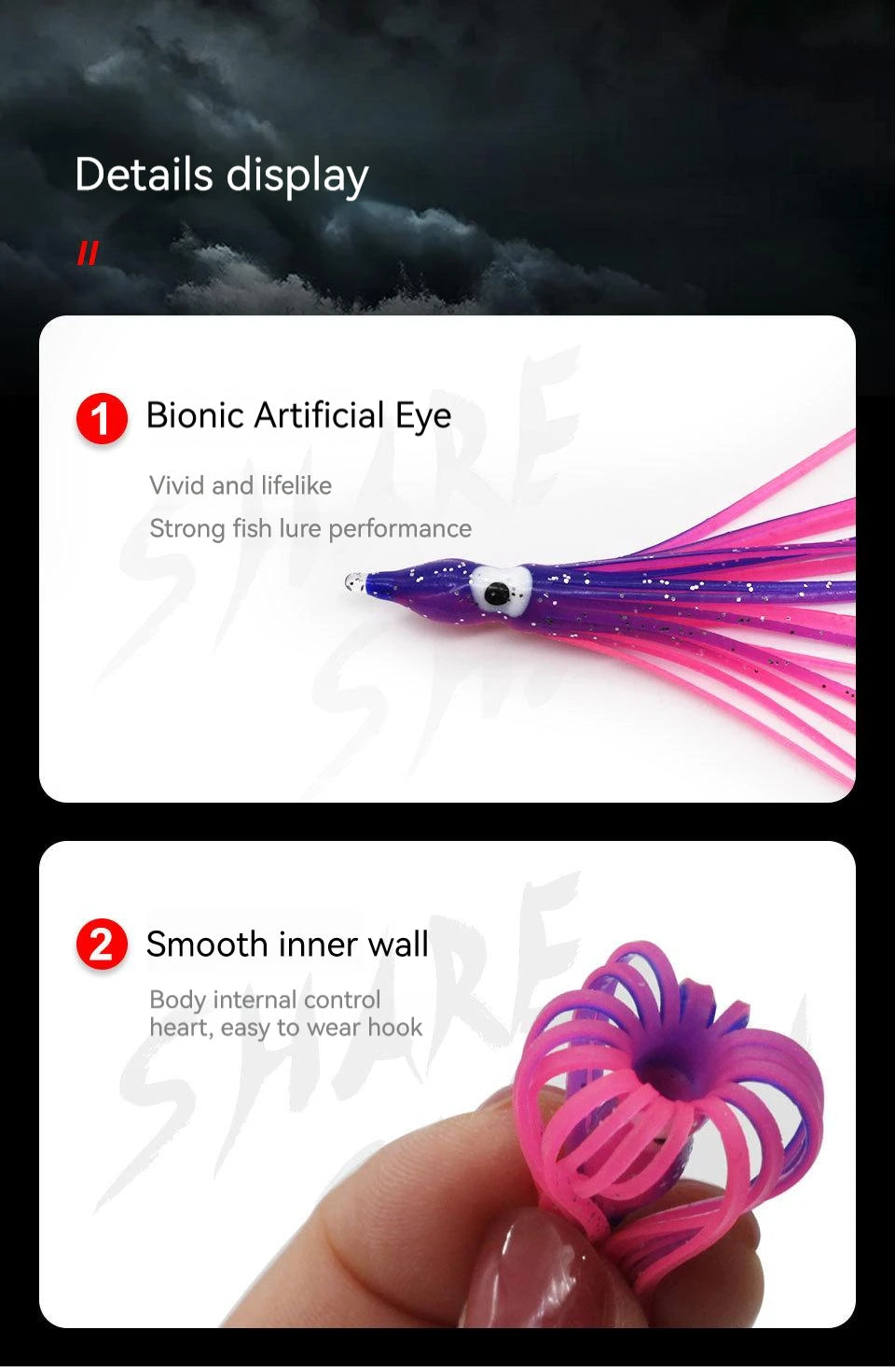 PRO BEROS 5Pcs Soft Luminous Octopus Skirts Lure 5-12cm Silicone Tuna Trolling Skirted Squid Jigging Sea Fishing Glow Bait