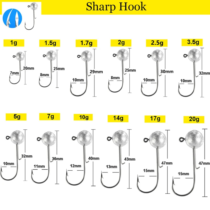 10pcs Jig head jigs hook 1g-20g Long Shank Secondary hooks For Soft Worm Fishing