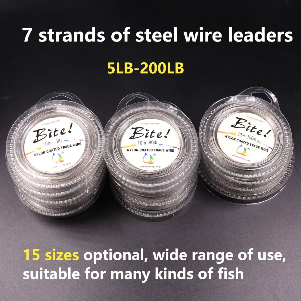 10M x 7 Strands 5LB-200LB Nylon Coated Trace Wire Braided Steel Wire Leader Coating Jigging Fish Line Sea Fishing Rigs Accessories