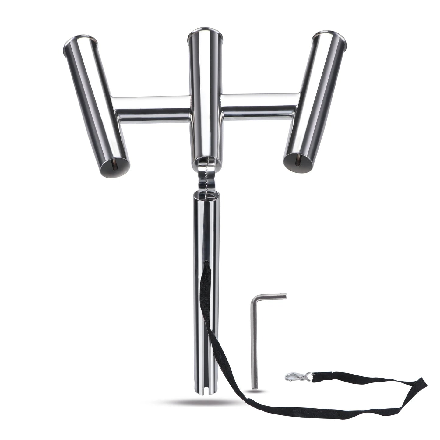 3Tube Silver Highly Polished Stainless Steel Stylish Rod Holder-Triple Rod Holder With Wrench