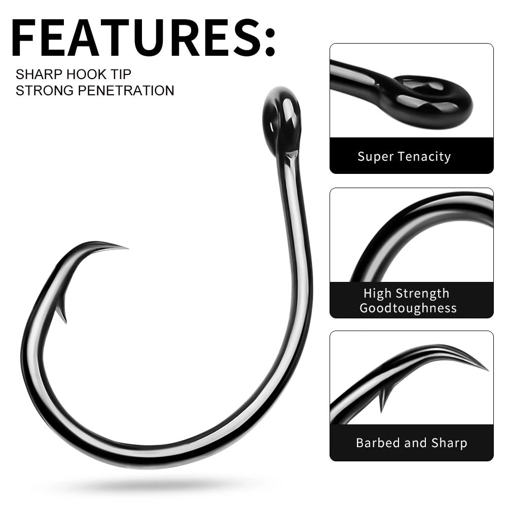 10pcs Circle Barbed Octopus Hooks High Carbon Steel Strong Offset Hooks