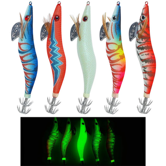 Squid Jig Lures Set - 5Pcs Octopus & Shrimp Bait for Saltwater Fishing (2.5/3.0/3.5#)