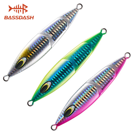 Bassdash Luminous Vertical Jigs Slow Swimming Jigging Lure Metal Saltwater Freshwater Fishing Fake Bait 3 Colors 40-250g 1 Piece