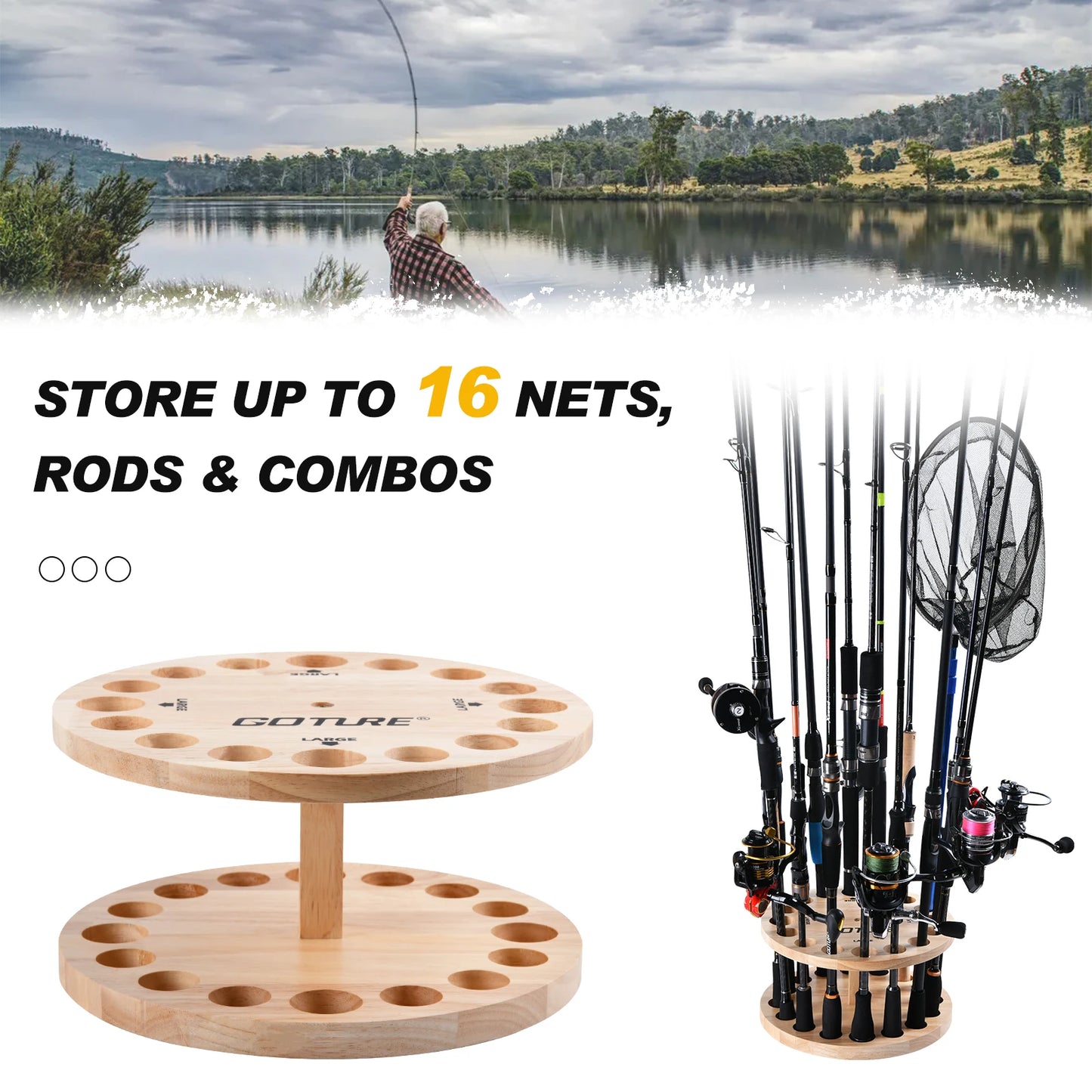 Fishing Rod Holders 16-Rod Rack Vertical Rod Holder