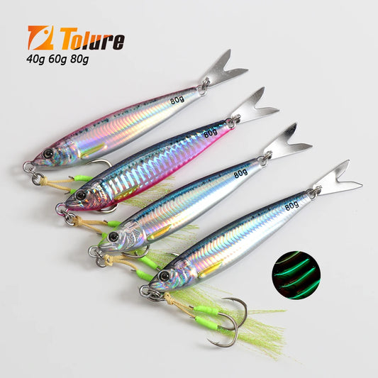 Fast Sinking Metal Jig Lure 40g 60g 80g Saltwater Shore Casting Fishing Lure Vertical Metal Jig