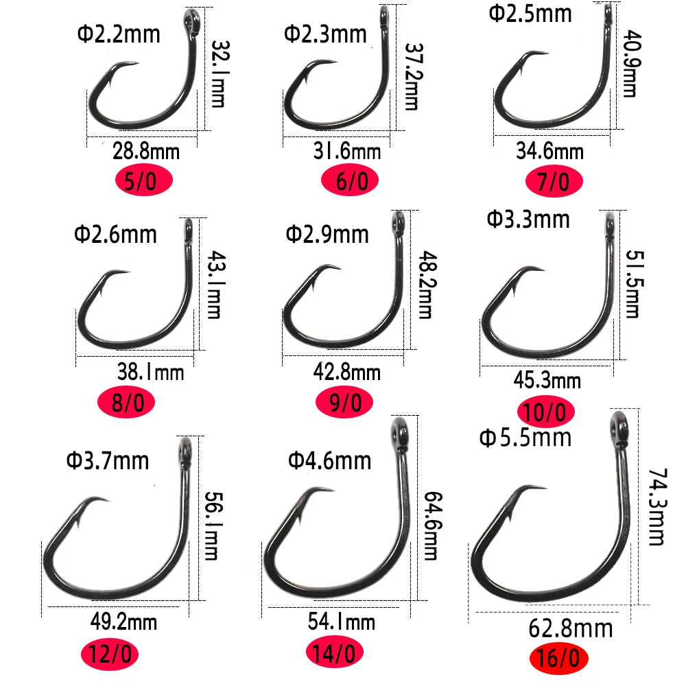 WIFREO 5PCS 5l0-16l0 Saltwater 4X Heavy Duty Mutu Circle Hook Offset Fishhook For Big Game Live Bait Grouper Tuna Shark Fishing