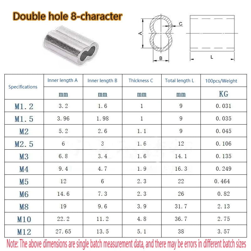 200pcs~5pcs Double Hole Cable Crimp Sleeve 1-12mm