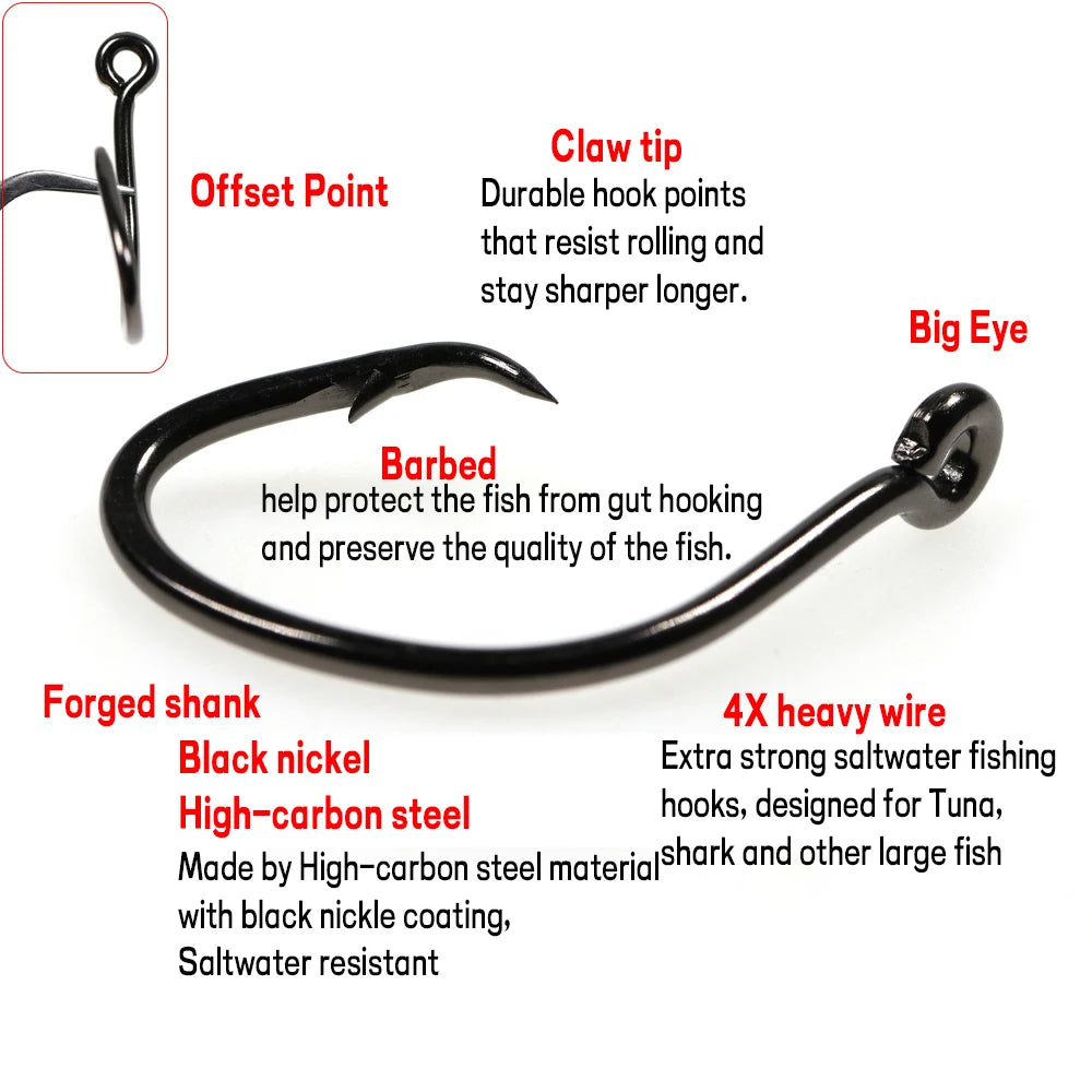 WIFREO 5PCS 5l0-16l0 Saltwater 4X Heavy Duty Mutu Circle Hook Offset Fishhook For Big Game Live Bait Grouper Tuna Shark Fishing