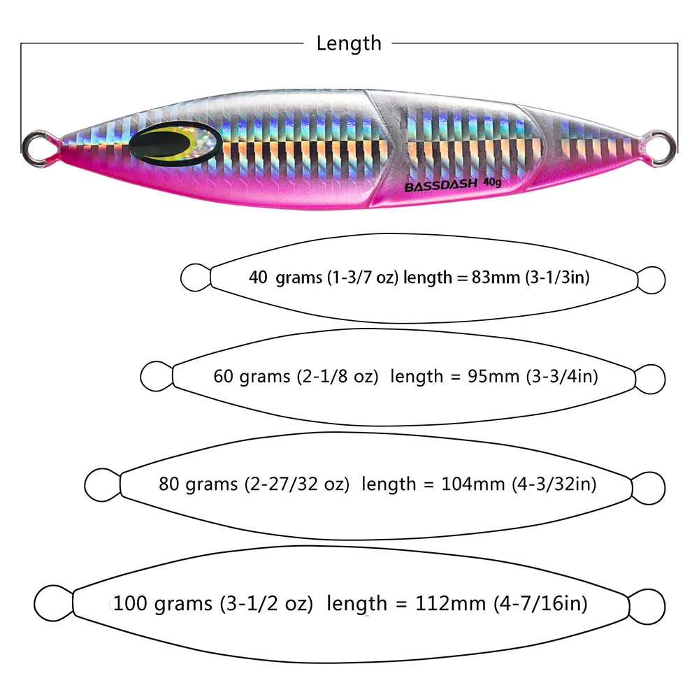 Bassdash Luminous Vertical Jigs Slow Swimming Jigging Lure Metal Saltwater Freshwater Fishing Fake Bait 3 Colors 40-250g 1 Piece