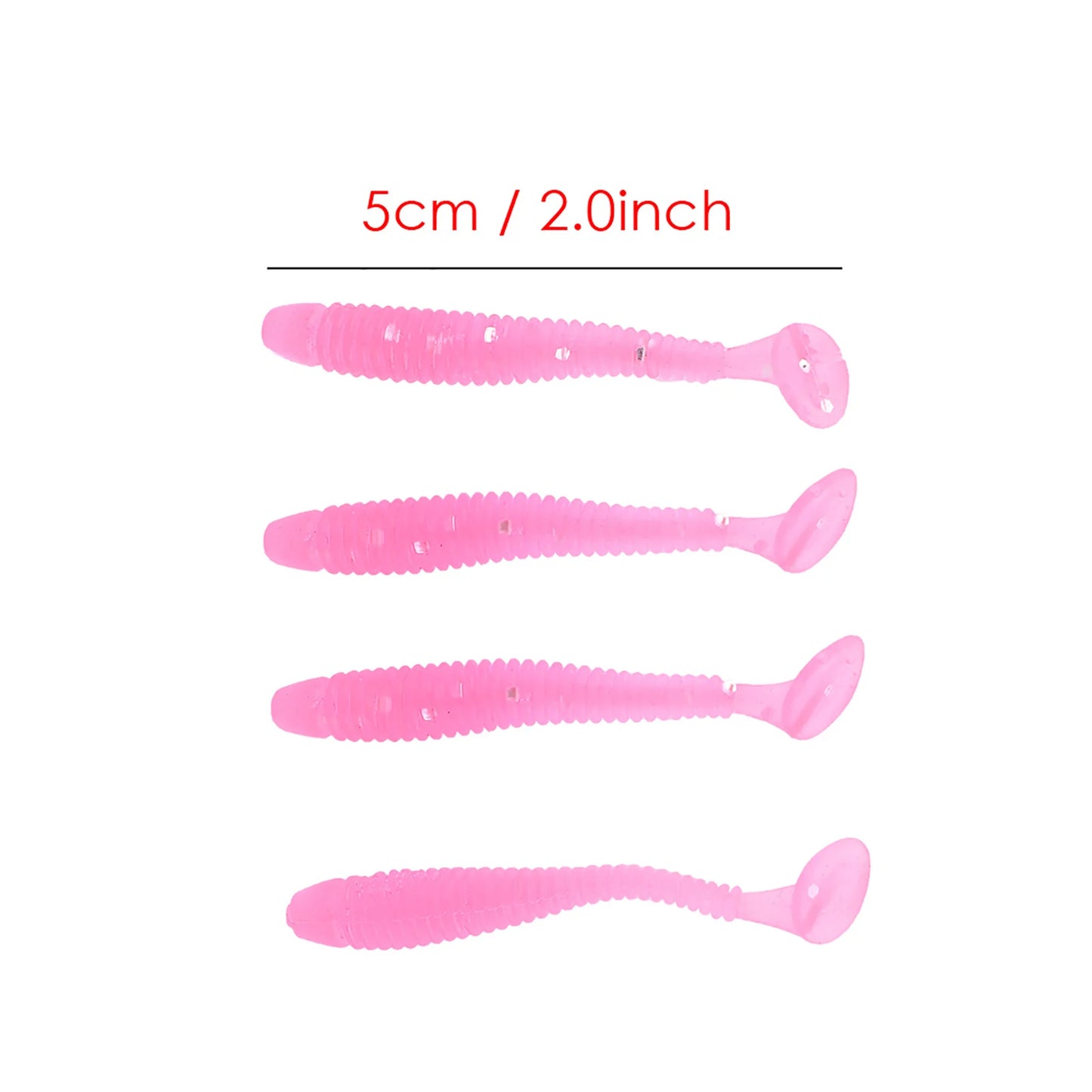 50PCS 5cm Soft Plastic Fishing Lures T Tail Grub Worm Baits