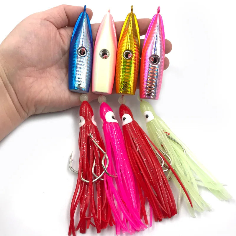 200g Slow Sinking Fishing Jig - Soft Squid Rubber Skirts for Targeting Bottom Dwellers