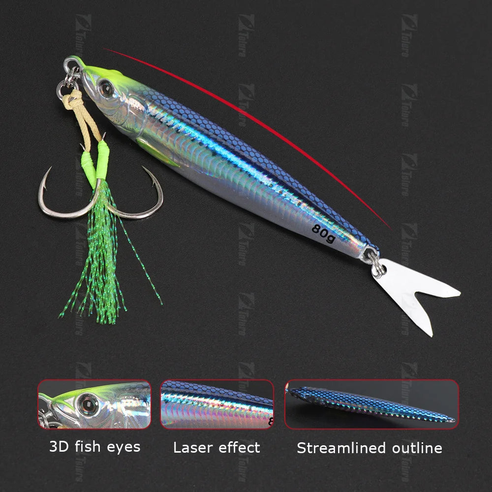 Fast Sinking Metal Jig Lure 40g 60g 80g Saltwater Shore Casting Fishing Lure Vertical Metal Jig