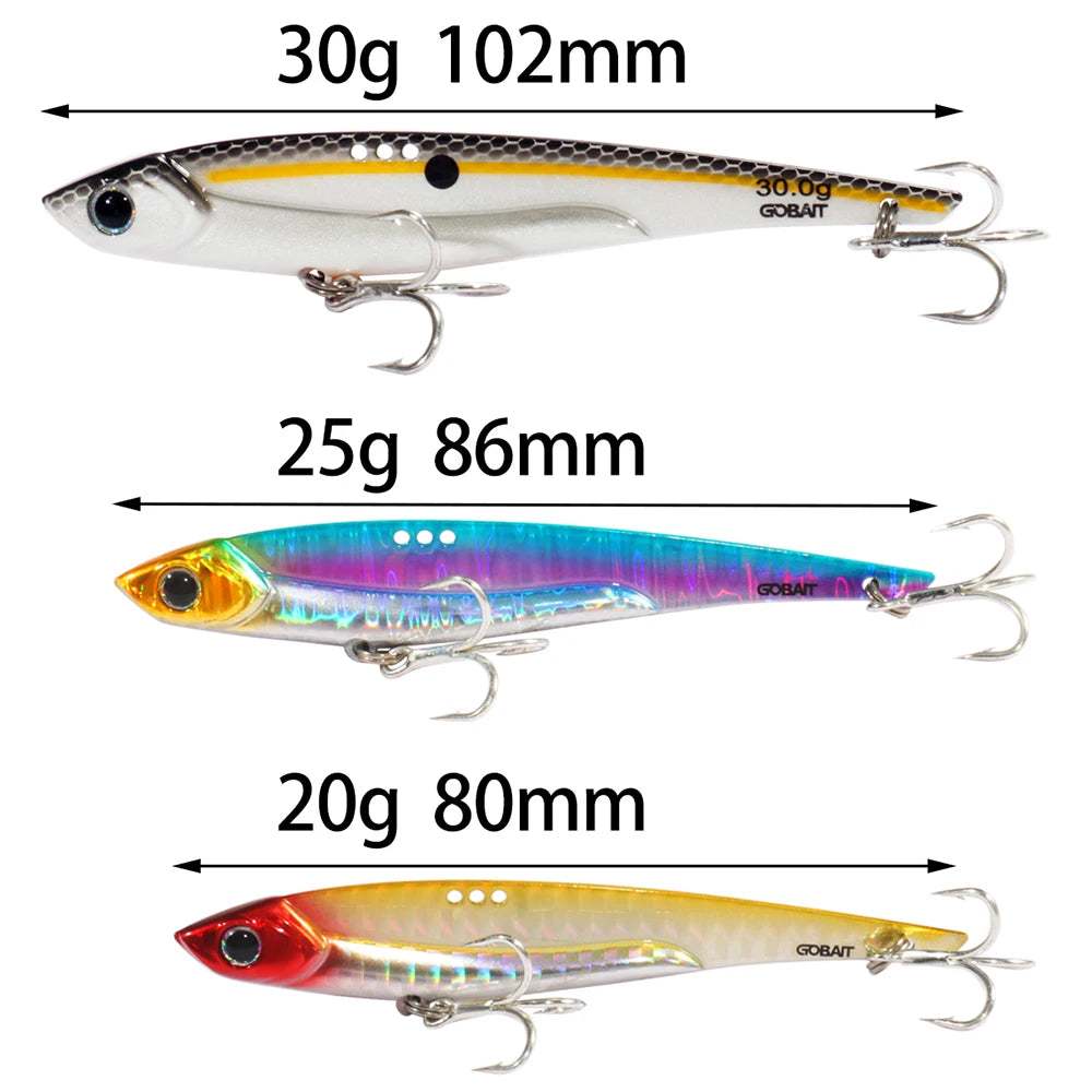 GOBAIT VIB Fishing Lure 20g 25g 30g Metal Jig Sinking Blade Hook Spinner Spoon Cast VIBRATION Carbon Steel Tackle Hard Bait