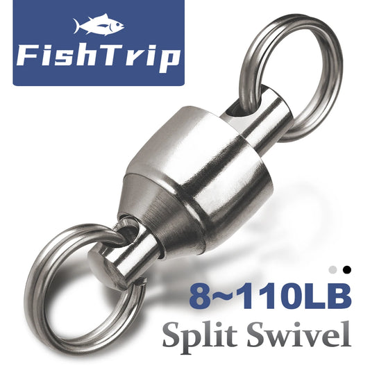 FishTrip Ball Bearing Swivels with Split Ring 20~100Pack Heavy Duty Stainless Steel Saltwater Fishing Connector Terminal Tackle