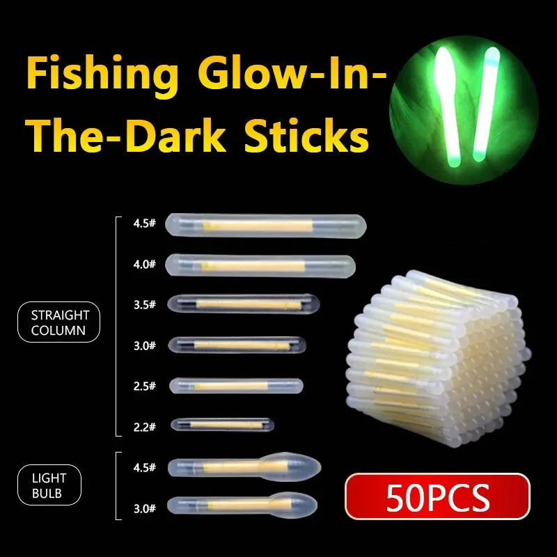 50PCS Fluorescent Lightstick Light 2.2-4.5mm Fishing Float Rod Lights Dark Glow Stick Useful Fishing Tackle Accessory