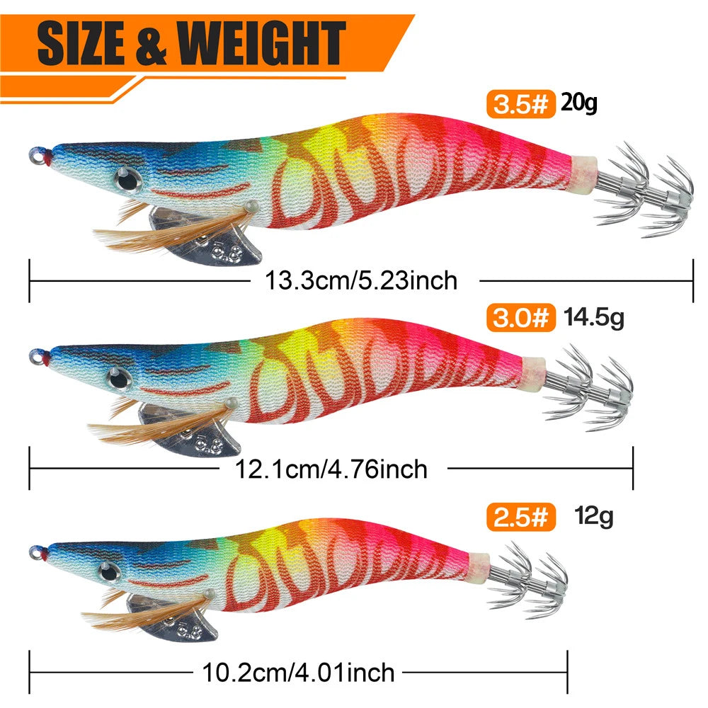 Squid Jig Lures Set - 5Pcs Octopus & Shrimp Bait for Saltwater Fishing (2.5/3.0/3.5#)