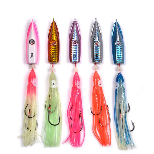 200g Slow Sinking Fishing Jig - Soft Squid Rubber Skirts for Targeting Bottom Dwellers