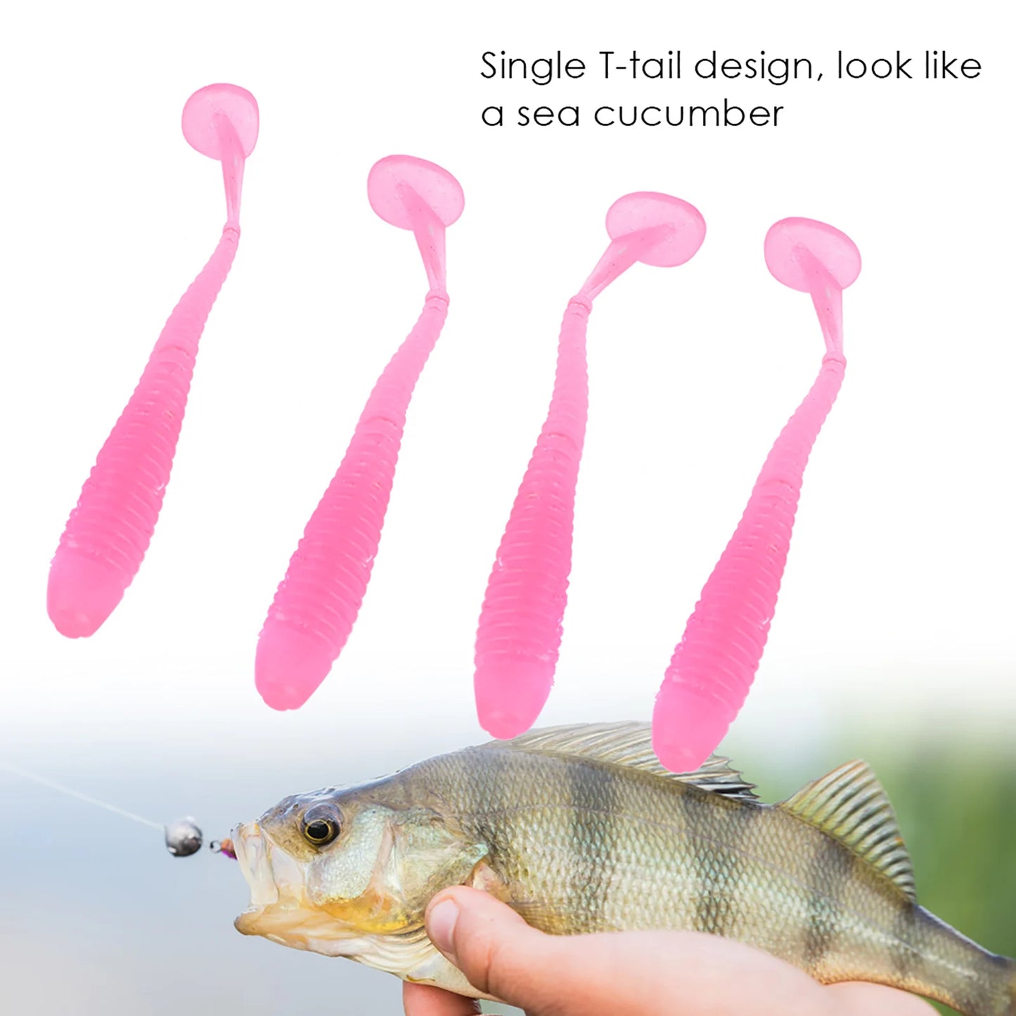 50PCS 5cm Soft Plastic Fishing Lures T Tail Grub Worm Baits